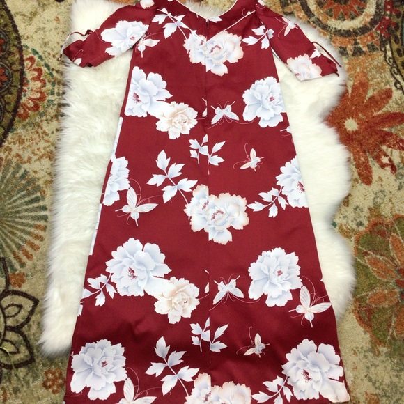 Vintage Hawaiian Malama Island Aloha Dress Maxi Floral Tropical Red 12 - Picture 4 of 10